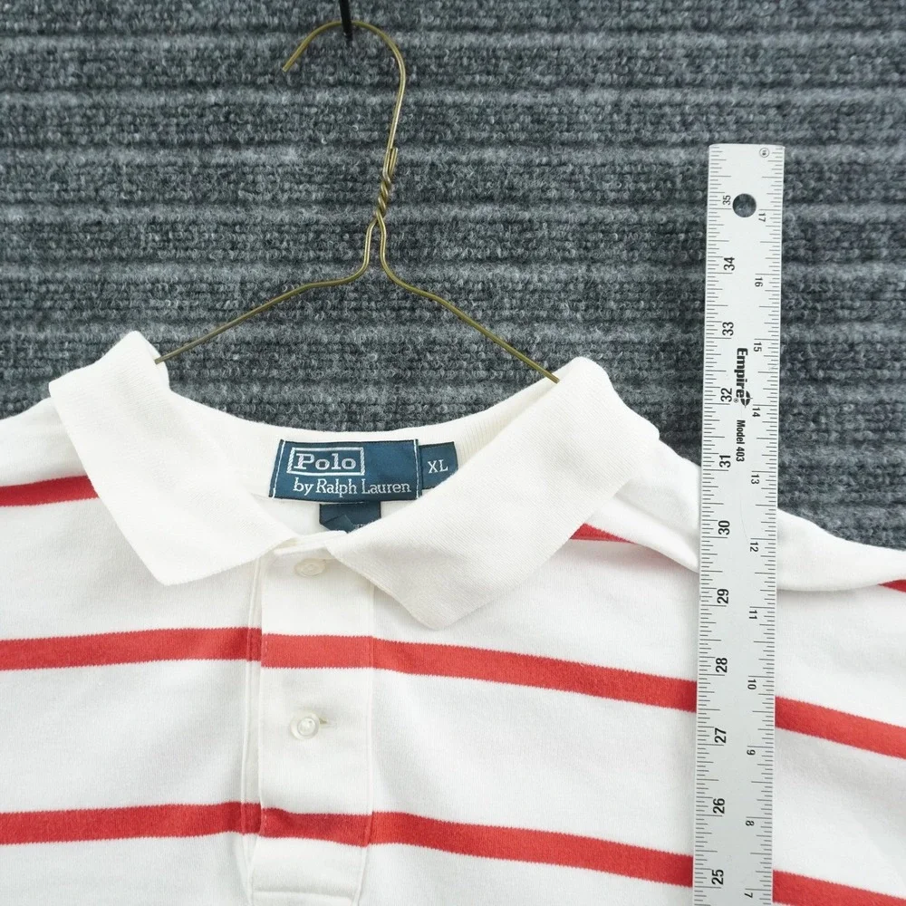 Polo Ralph Lauren Polo Shirt Mens XL White Red Striped Short Sleeve Cotton Logo